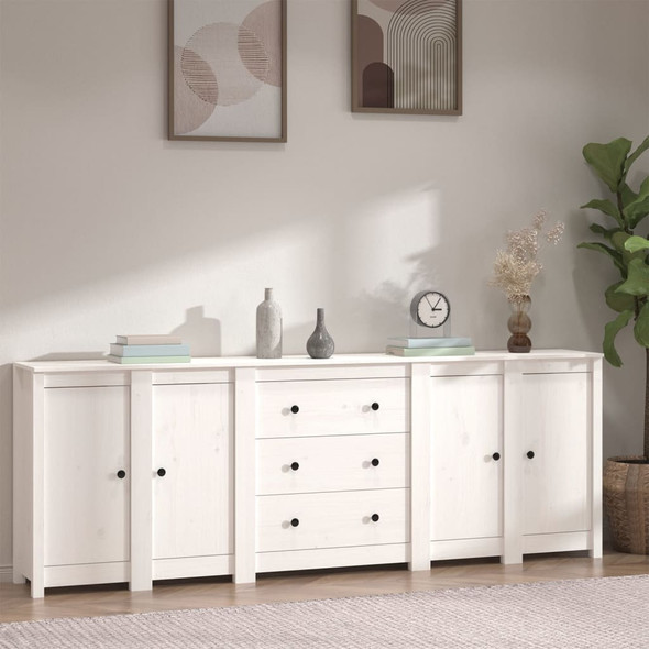 vidaXL Sideboard White 230x35x80 cm Solid Wood Pine