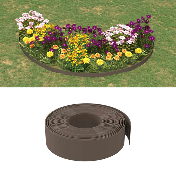 vidaXL Garden Edgings 2 pcs Brown 10 m 15 cm Polyethylene