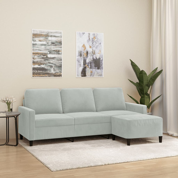 vidaXL 3-Seater Sofa with Footstool Light Grey 180 cm Velvet