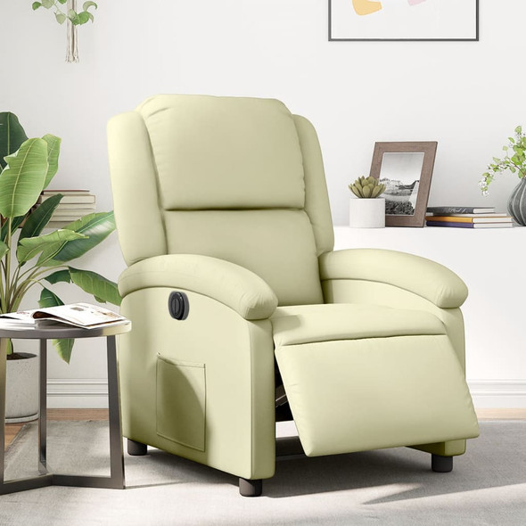 vidaXL Electric Recliner Chair Cream Real Leather