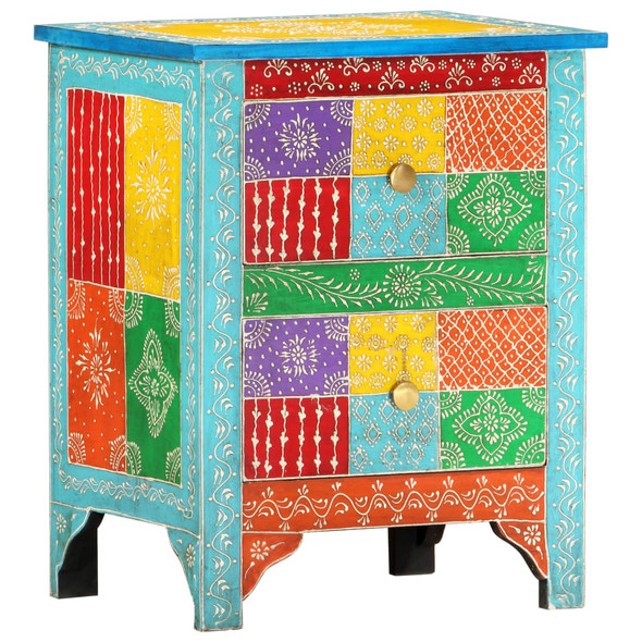 vidaXL Hand Painted Bedside Cabinet 40x30x50 cm Solid Mango Wood