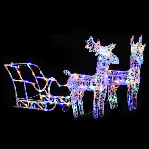 vidaXL Reindeers & Sleigh Christmas Decoration 160 LEDs 130 cm Acrylic