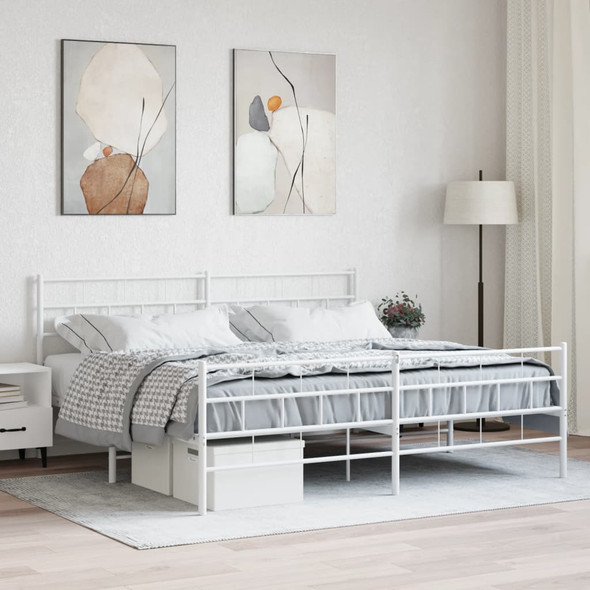 vidaXL Metal Bed Frame with Headboard and Footboard White 183x203 cm King Size