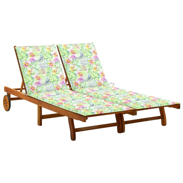 vidaXL 2-Person Garden Sun Lounger with Cushions Solid Acacia Wood