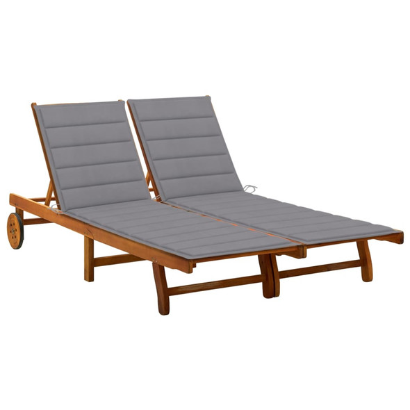 vidaXL 2-Person Garden Sun Lounger with Cushions Solid Acacia Wood