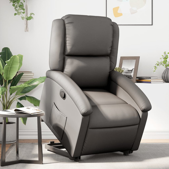 vidaXL Stand up Recliner Chair Grey Real Leather