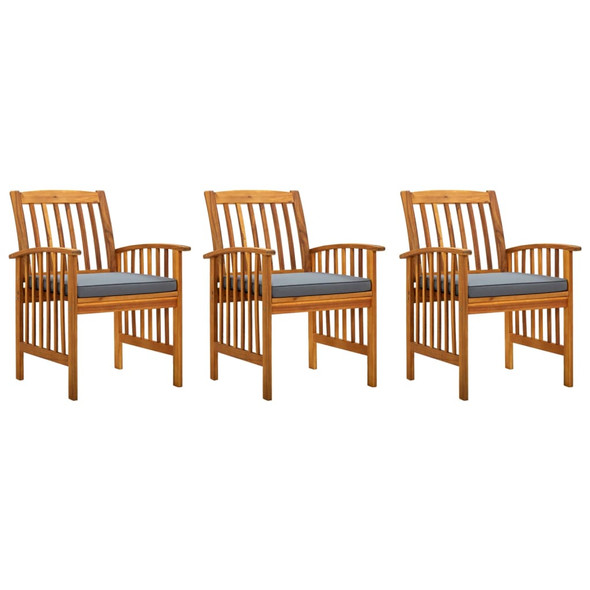 vidaXL Garden Dining Chairs 3 pcs with Cushions Solid Acacia Wood