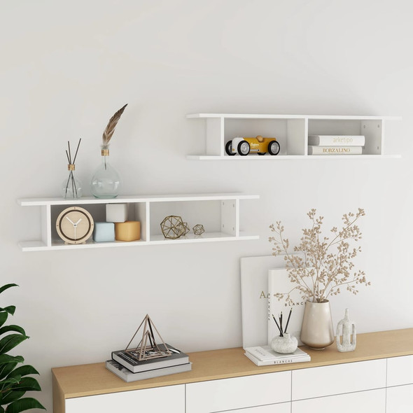 vidaXL Wall Shelves 2 pcs High Gloss White 105x18x20cm Engineered Wood