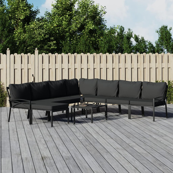 vidaXL 9 Piece Garden Lounge Set with Grey Cushions Steel