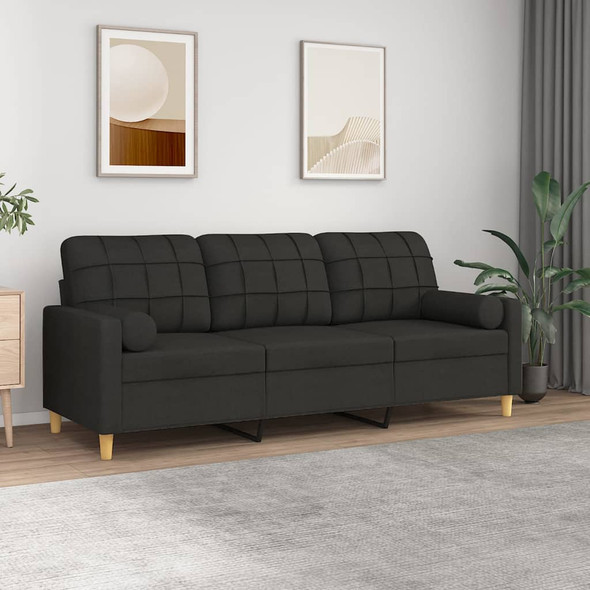 vidaXL 3-Seater Sofa with Throw Pillows Black 180 cm Fabric