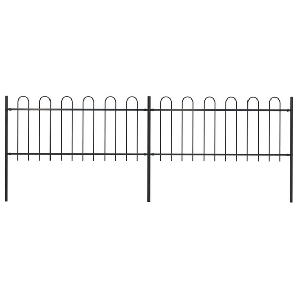 vidaXL Garden Fence with Hoop Top Steel 3.4 m Black