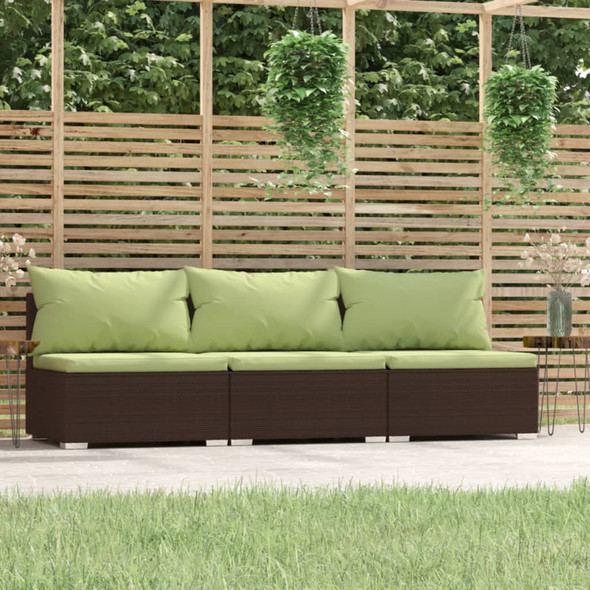 vidaXL 3-Seater Sofa with Cushions Brown Poly Rattan