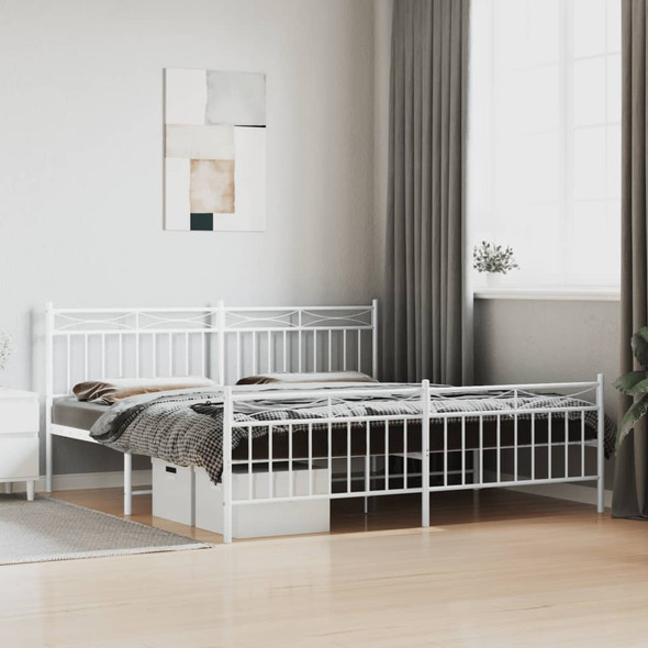 vidaXL Metal Bed Frame with Headboard and Footboard White 183x203 cm King Size