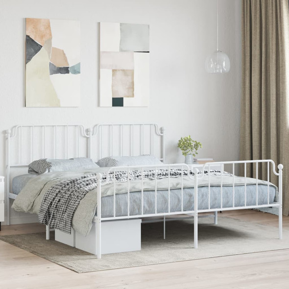 vidaXL Metal Bed Frame with Headboard and Footboard White 183x203 cm King Size