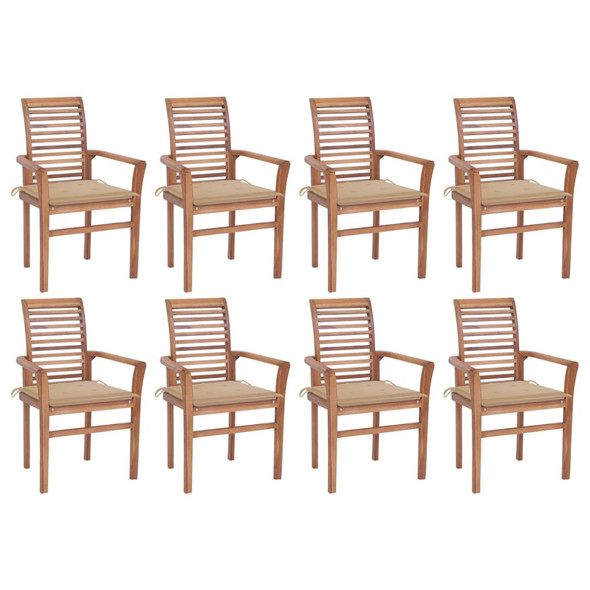 vidaXL Dining Chairs 8 pcs with Beige Cushions Solid Teak Wood