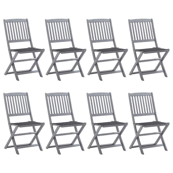 vidaXL Folding Outdoor Chairs 8 pcs with Cushions Solid Acacia Wood