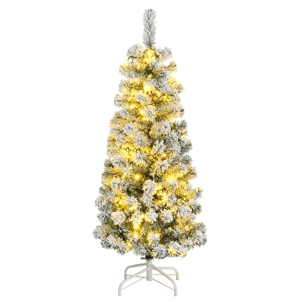 vidaXL Artificial Hinged Christmas Tree 150 LEDs & Flocked Snow 120 cm