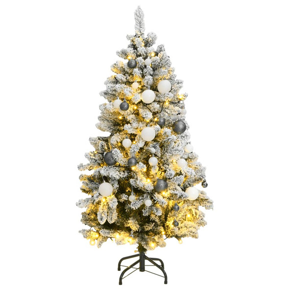 vidaXL Artificial Hinged Christmas Tree with 150 LEDs & Ball Set 120 cm