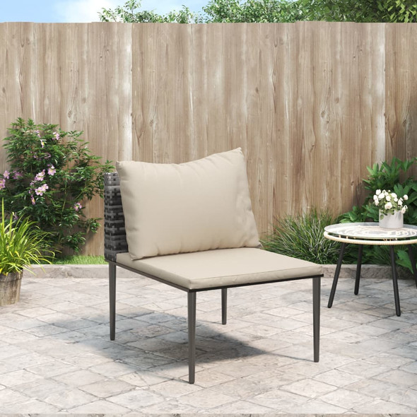 vidaXL Garden Middle Sofa with Cushions Grey Poly Rattan