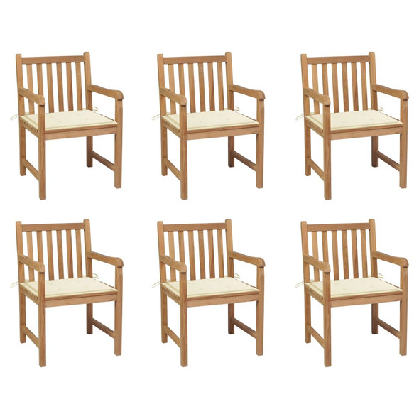 vidaXL Garden Chairs 6 pcs with Cream Cushions Solid Teak Wood