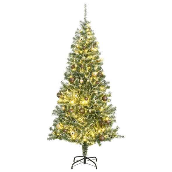 vidaXL Artificial Christmas Tree with 300 LEDs&Ball Set&Flocked Snow 180 cm