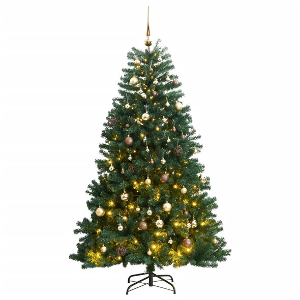 vidaXL Artificial Hinged Christmas Tree with 300 LEDs & Ball Set 210 cm