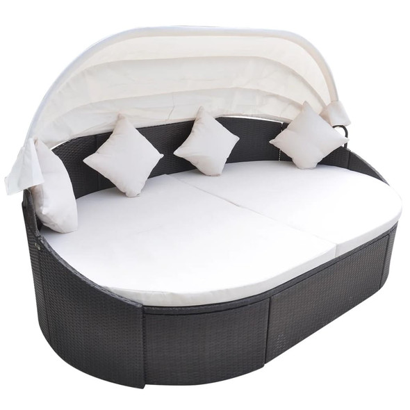 vidaXL Outdoor Lounge Bed with Canopy Poly Rattan Brown