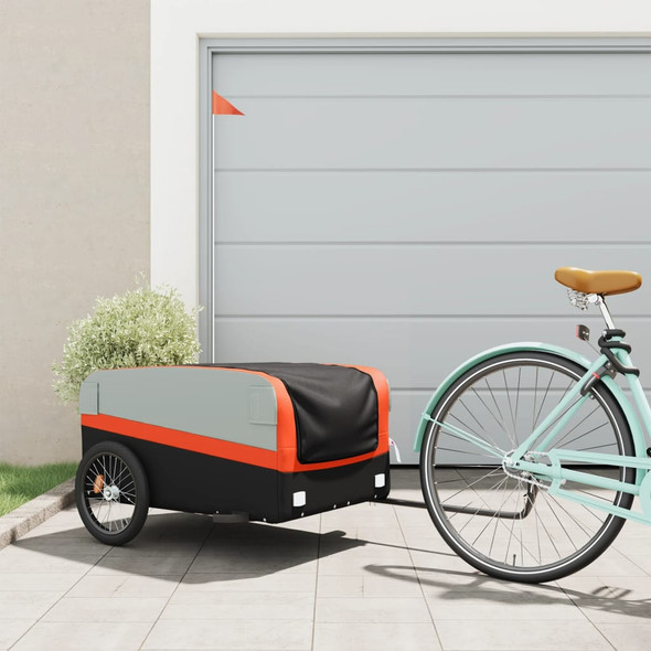 vidaXL Bike Trailer Black and Orange 45 kg Iron