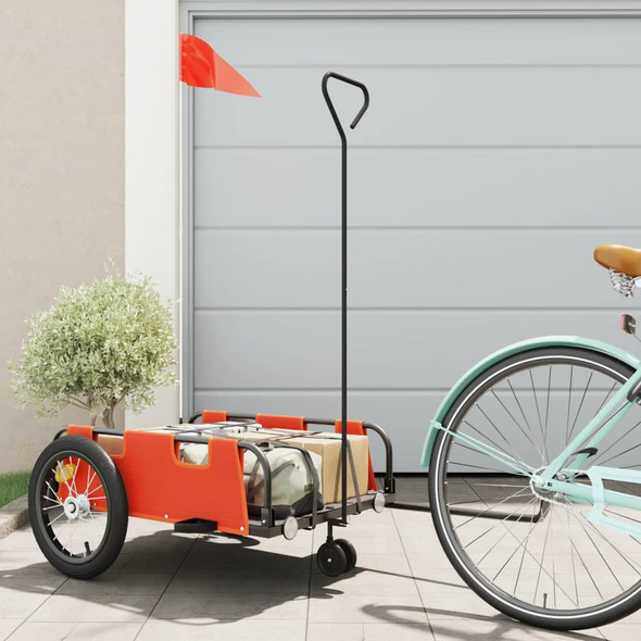 vidaXL Bike Trailer Orange Oxford Fabric and Iron