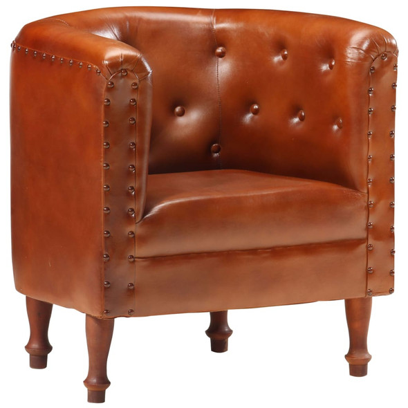 vidaXL Tub Chair Brown Real Leather