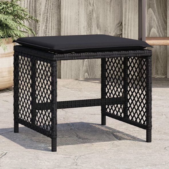 vidaXL Garden Stools with Cushions 4 pcs Black 41x41x36 cm Poly Rattan