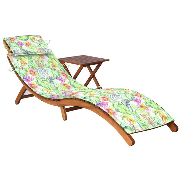 vidaXL Garden Sun Lounger with Table and Cushion Solid Acacia Wood