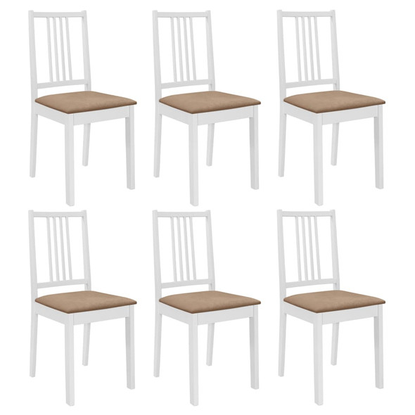 vidaXL Dining Chairs with Cushions 6 pcs White Solid Wood