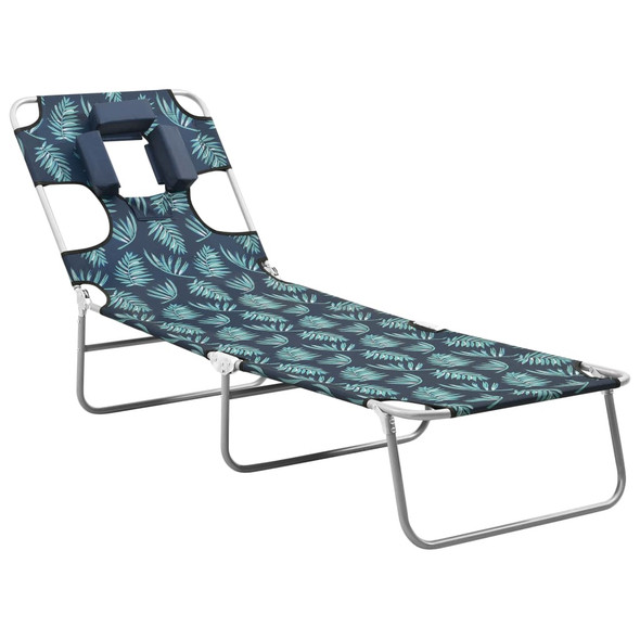 vidaXL Folding Sun Lounger with Head Cushion Steel Leaves Print