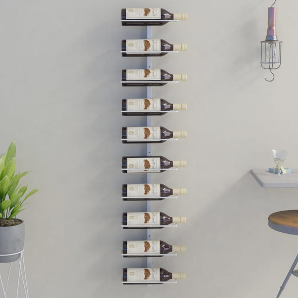 vidaXL Wall-mounted Wine Rack for 10 Bottles White Metal