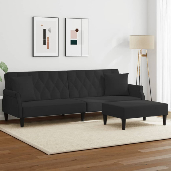 vidaXL 2-Seater Sofa Bed with Pillows and Footstool Black Velvet