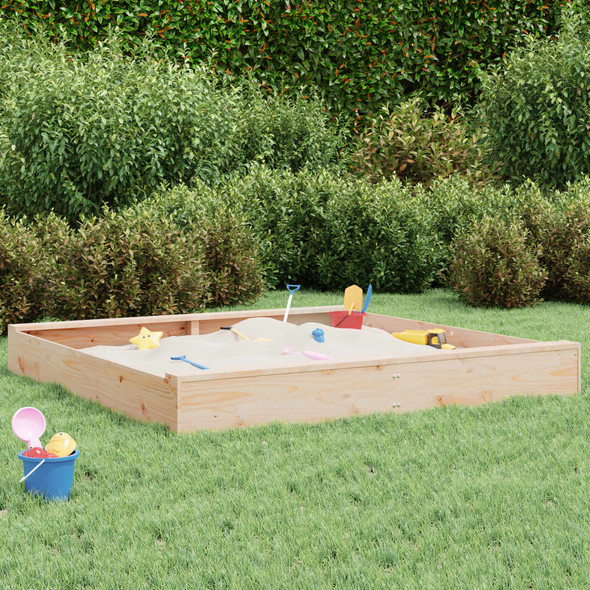 vidaXL Sandbox with Seats Square Solid Wood Pine