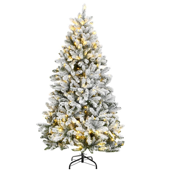 vidaXL Artificial Hinged Christmas Tree 300 LEDs & Flocked Snow 180 cm