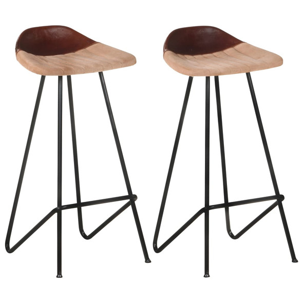 vidaXL Bar Stools 2 pcs Brown Real Leather