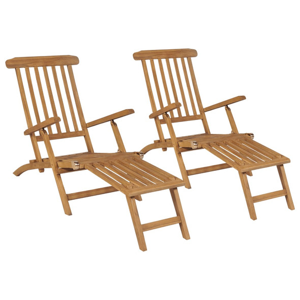 vidaXL Deck Chairs with Footrests 2 pcs Solid Teak Wood