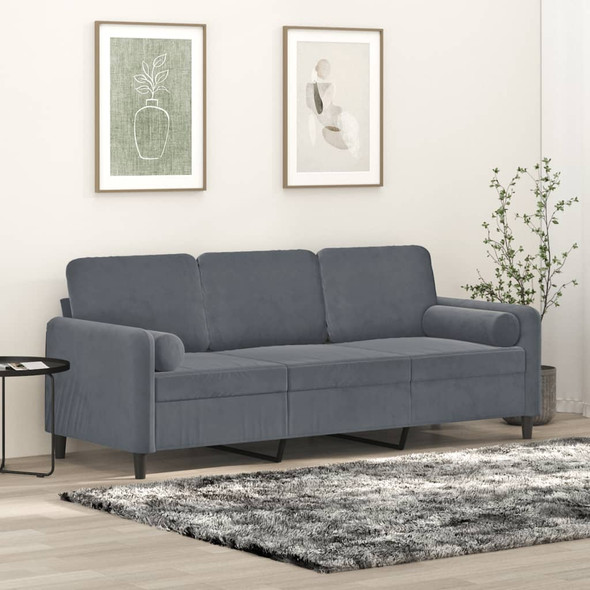 vidaXL 3-Seater Sofa with Throw Pillows Dark Grey 180 cm Velvet