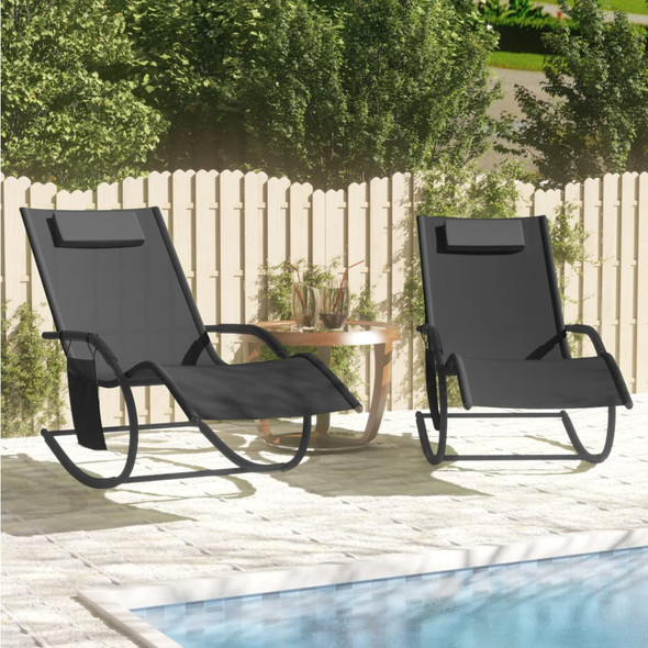 vidaXL Rocking Sun Loungers 2 pcs Black Steel and Textilene