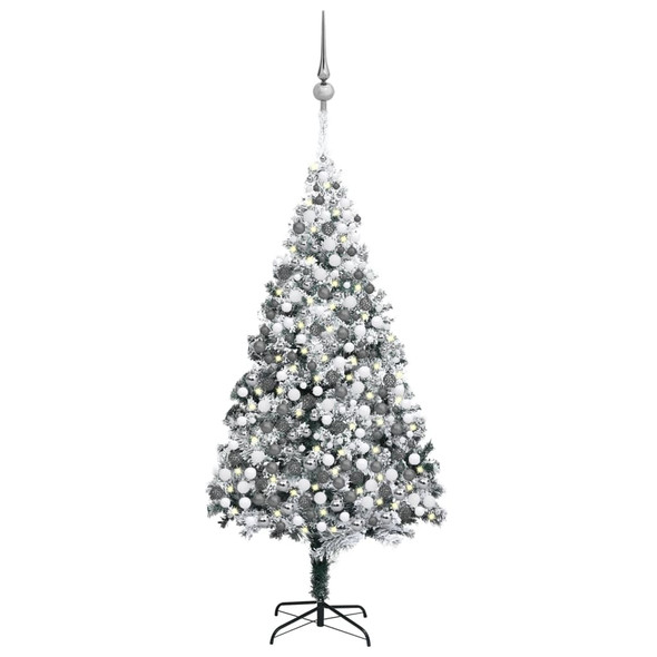 vidaXL Artificial Christmas Tree LEDs&Ball Set&Flocked Snow Green 400cm