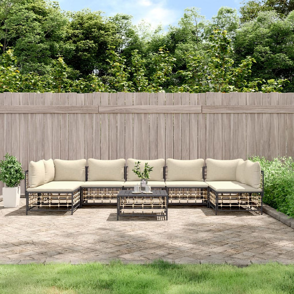 vidaXL 8 Piece Garden Lounge Set with Cushions Anthracite Poly Rattan