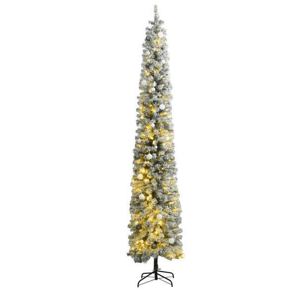 vidaXL Slim Christmas Tree 300 LEDs & Ball Set & Flocked Snow 270 cm