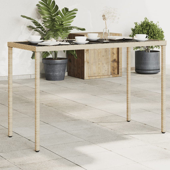vidaXL Garden Table with Glass Top Beige 115x54x74 cm Poly Rattan