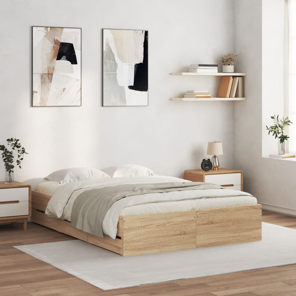 vidaXL Bed Frame with Drawers Sonoma Oak 135x190 cm Engineered Wood