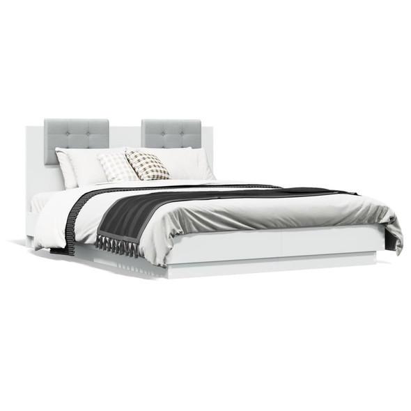 vidaXL Bed Frame with Headboard White 135x190 cm Engineered Wood