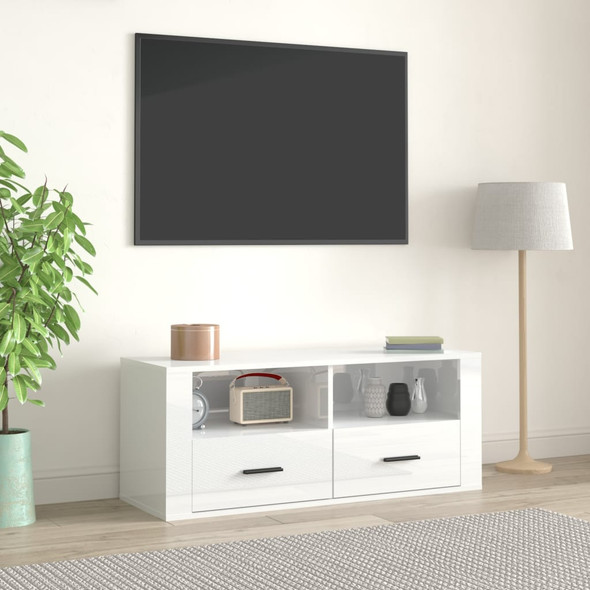 vidaXL TV Cabinet High Gloss White 100x35x40 cm Engineered Wood