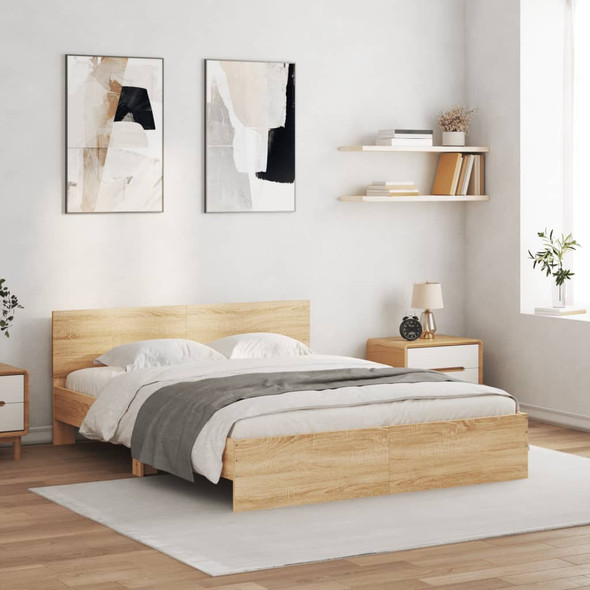 vidaXL Bed Frame with Headboard Sonoma Oak 150x200 cm